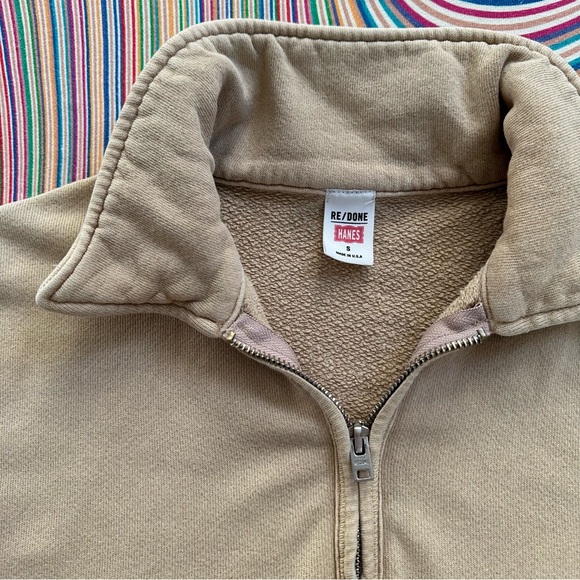 RE/DONE x Hanes 70's half-zip sweatshirt • small • cropped • khaki • flaw* - Picture 8 of 12